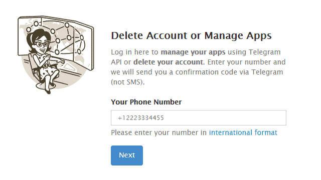 delete account for Telegram
